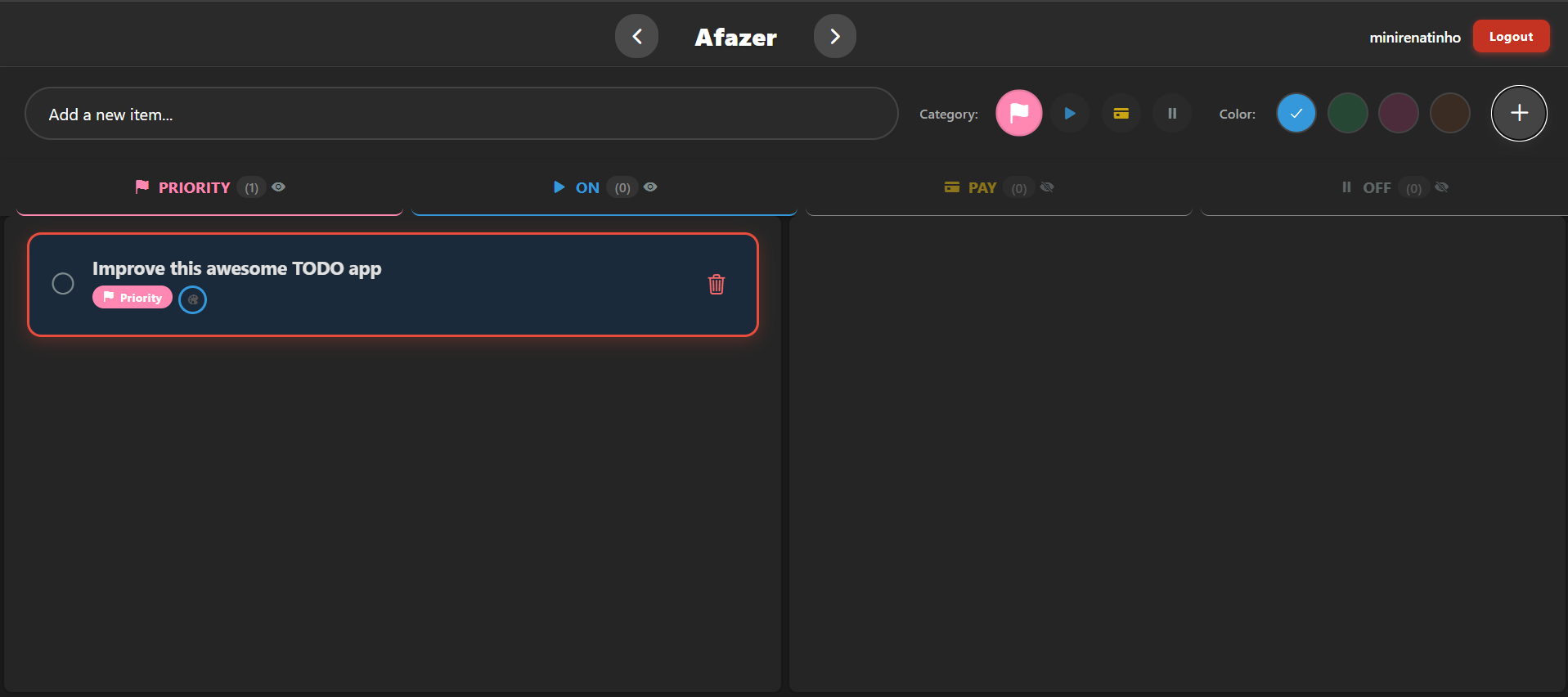 Captura de tela do app Afazer
